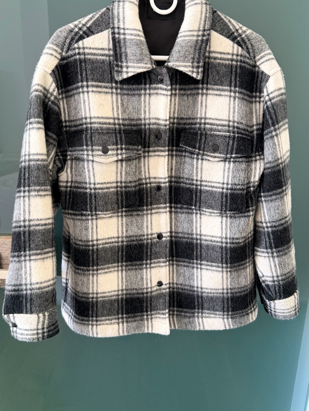 The Kooples Black and White Plaid Shirt Jacket - Picture 5 of 10